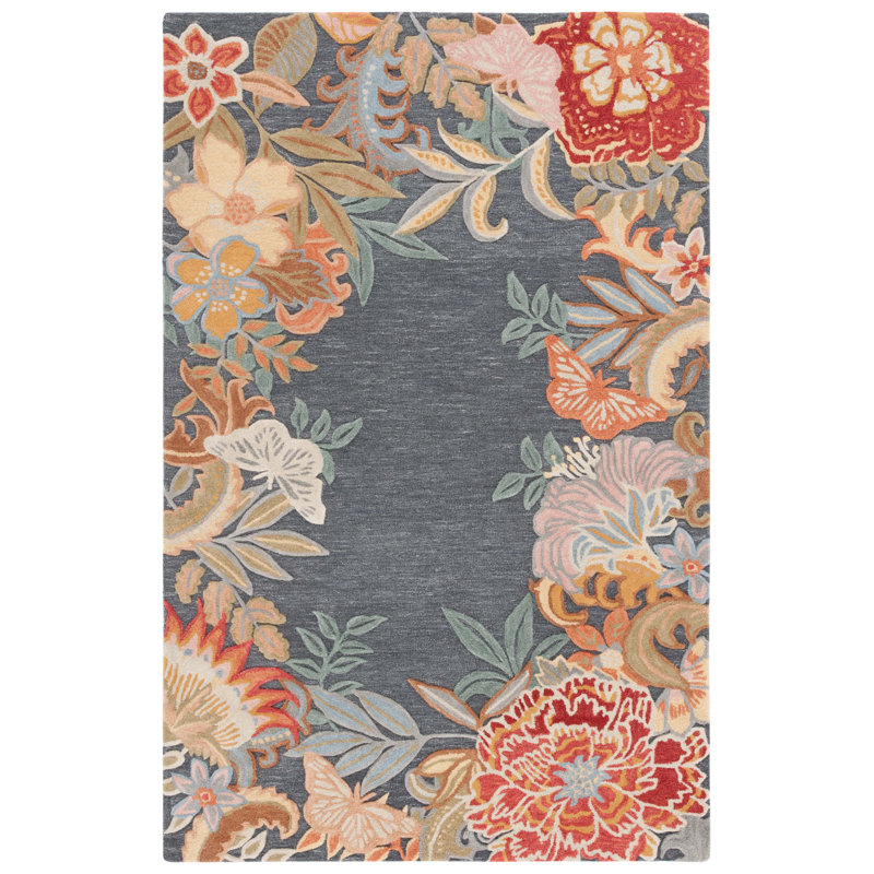 Tapis floral en laine / coton touffeté à la main Abbygaile, Rond 6 pi