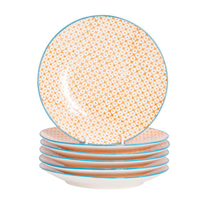 Nicola Spring - Hand-Printed Side Plates - Orange - Set of 6