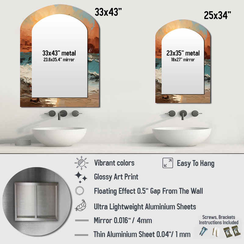 Bold Beach Sunset Scenery I - miroir unique asymétrique Coastal Sunset, 43 po x 33 po