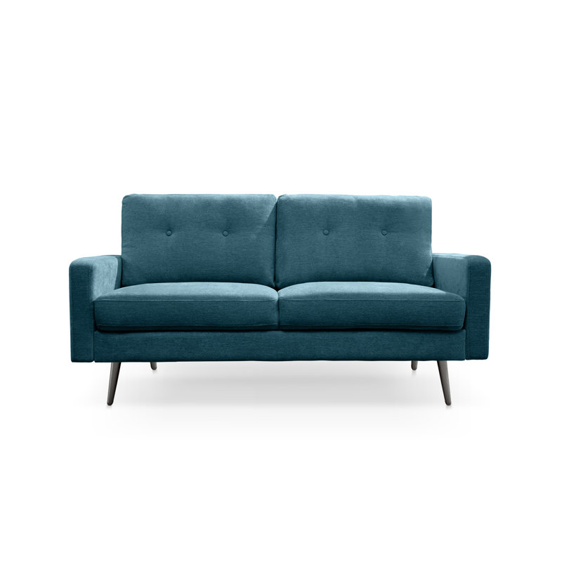 Upholstered Sofa, Blue Polyester, 33" H x 58" W x 31" D, 2