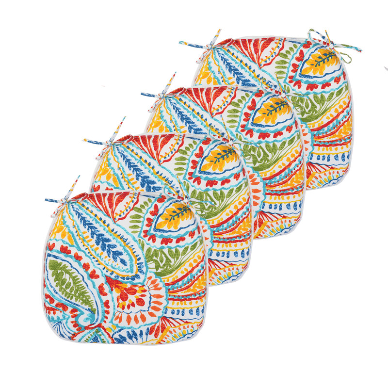 Cloughmills Outdoor Seat Cushion, Green/Orange/Blue
