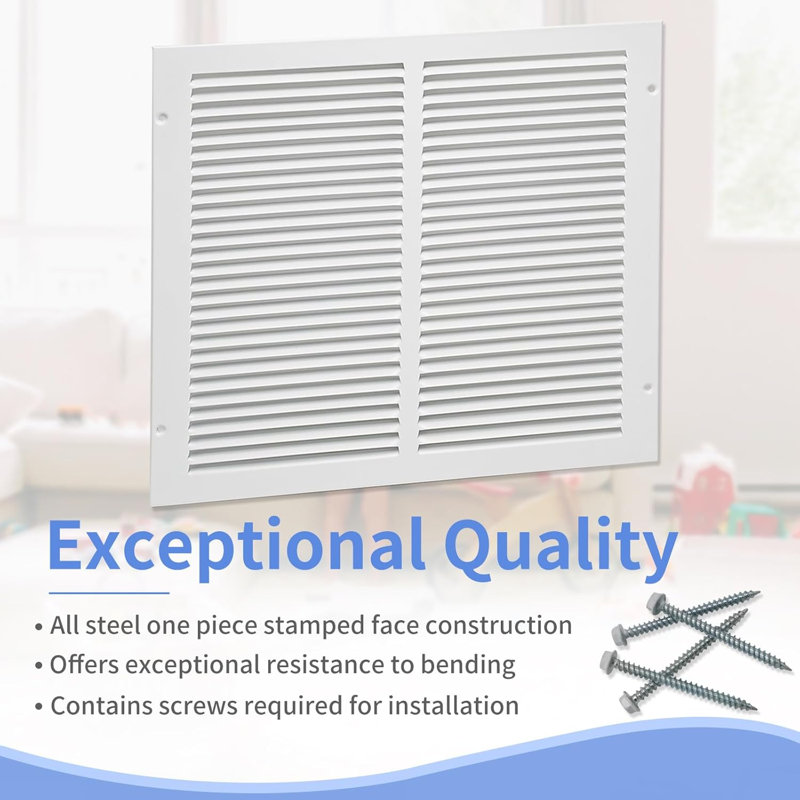 L 14 po x H 14 po [Taille de l'ouverture du conduit] Grille de retour d'air en acier