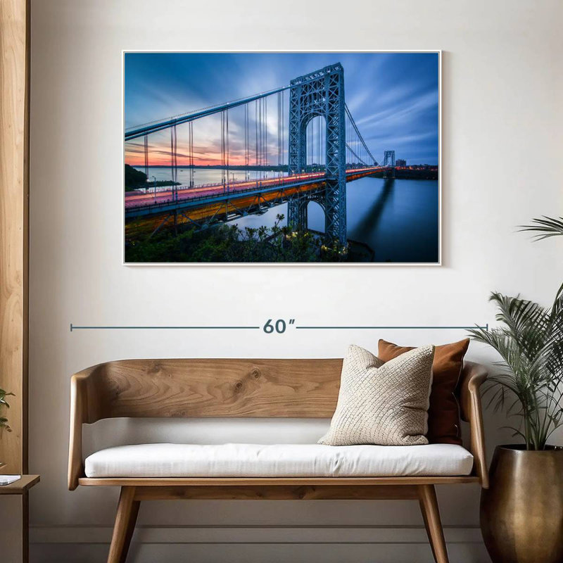 Pont George Washington à l'aube, 46 po x 31 po, Cadre flottant blanc