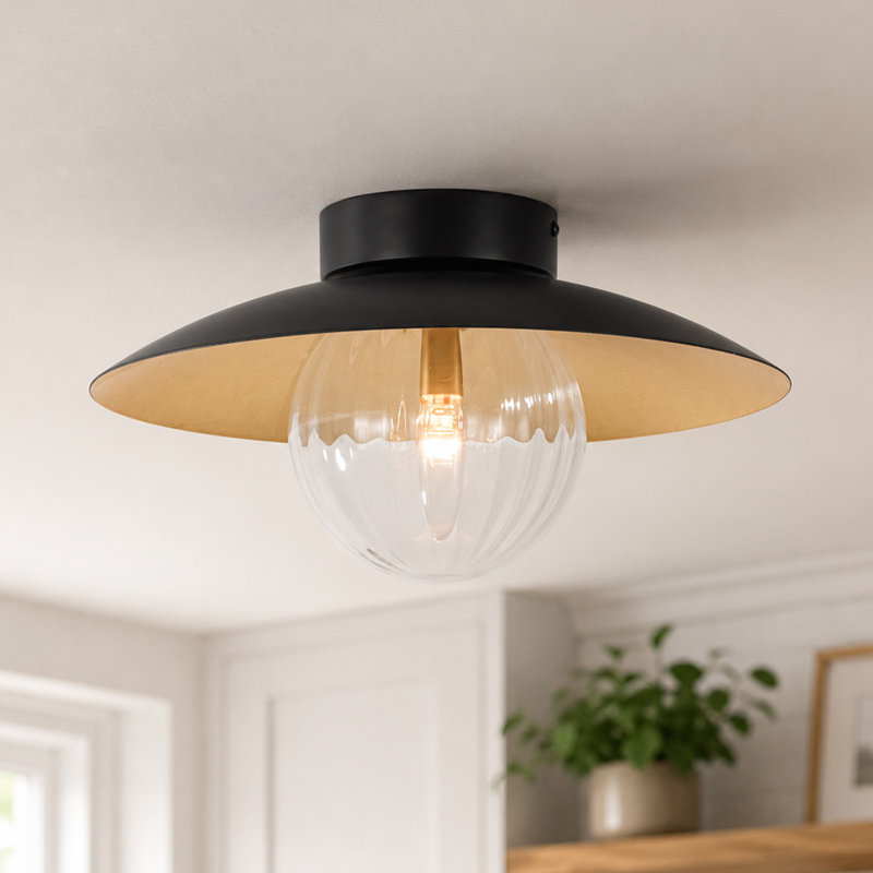 Plafonnier semi-encastré industriel noir mat 1 lumière Hadley pour couloir
