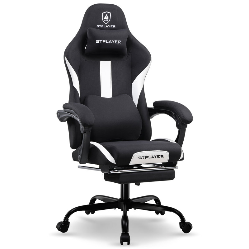 Gaming Chair with Foot Rest & Pocket Spring Cushion, Breathable Fabric for Home Office Desk, Ergonomic High Back Computer Chair with Headrest & Lumbar Support, Purple