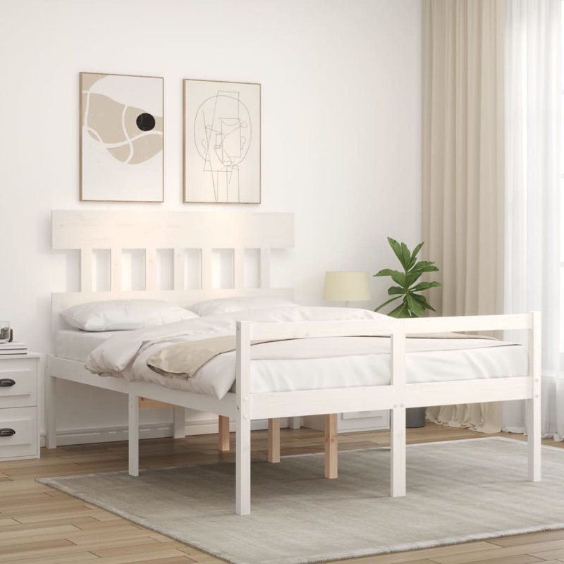 Bed Frame with Headboard, White, European Double (140 x 200 cm)