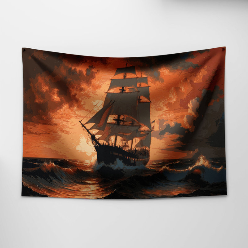Tapisserie murale coucher de soleil nautique, 68 po x 80 po