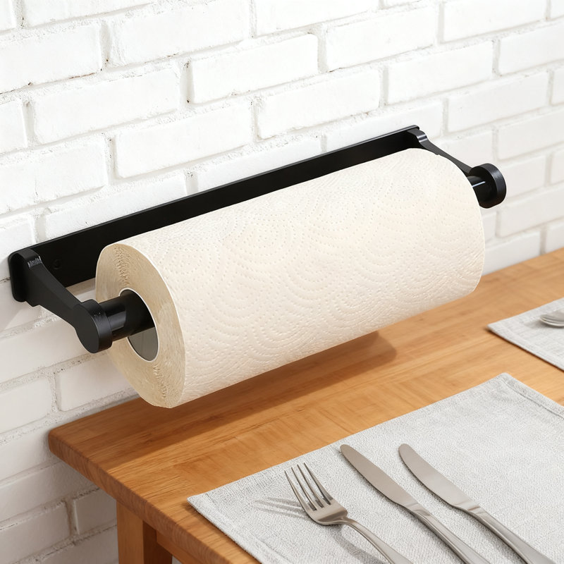 Porte-essuie-tout sous armoire avec options d'adhésif et de perçage, distributeur de rouleau de papier de cuisine mural en aluminium pour cuisine et salle de bain