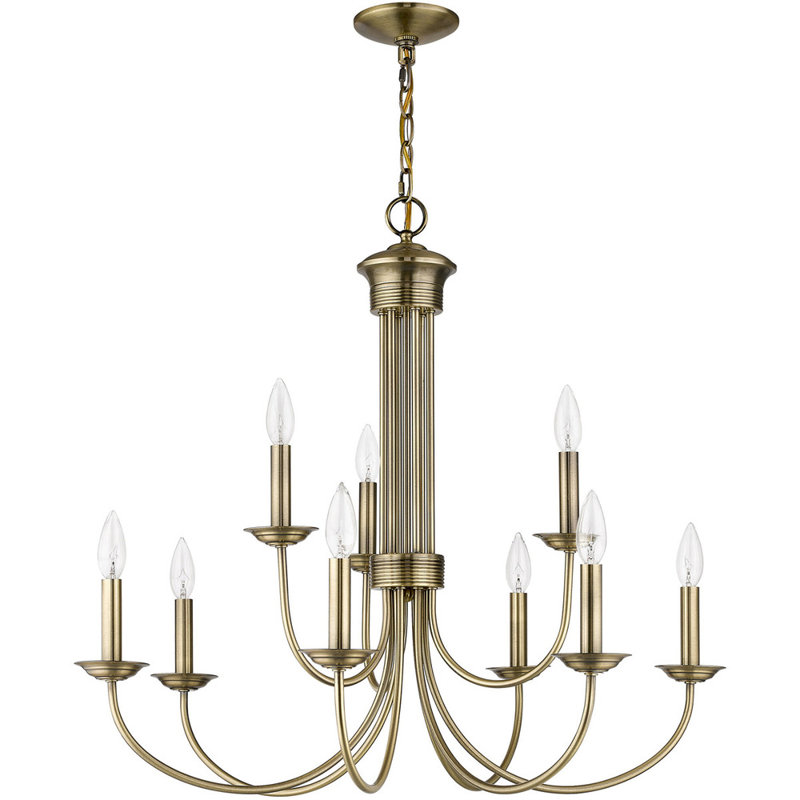 Lustre style chandelier 9 lumières Arunvir, Laiton antique