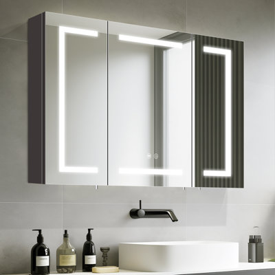 Armoire à pharmacie de salle de bain avec lumières et miroir, anti-buée, (assemblage complet terminé)