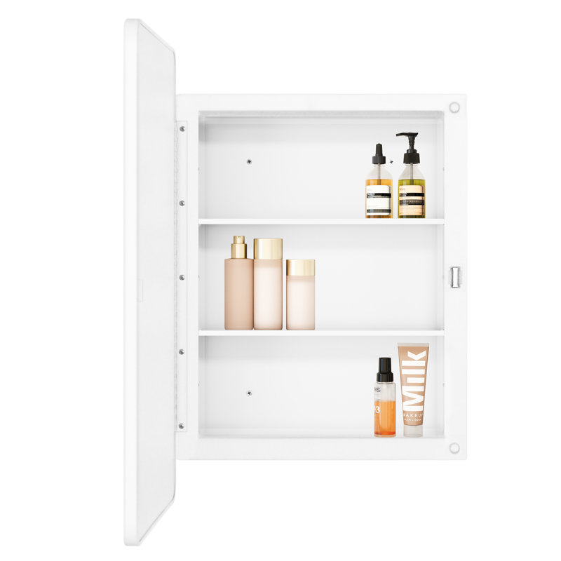  16X24 Inch White Surface Mount Or Recessed Medicine Cabinet With Round Corner Mirror And Adjustable Shelves, White