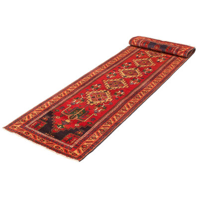 Jeyla One-of-a-Kind 3'8" X 13'11" 1990s Runner Wool Area Rug in Red