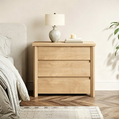 30" Wide 3-Drawer Dresser Chest, Natural Wood Finish Bedroom Storage Cabinet, 25"H Low Profile Nightstand With Large Drawers For Bedroom & Living Room