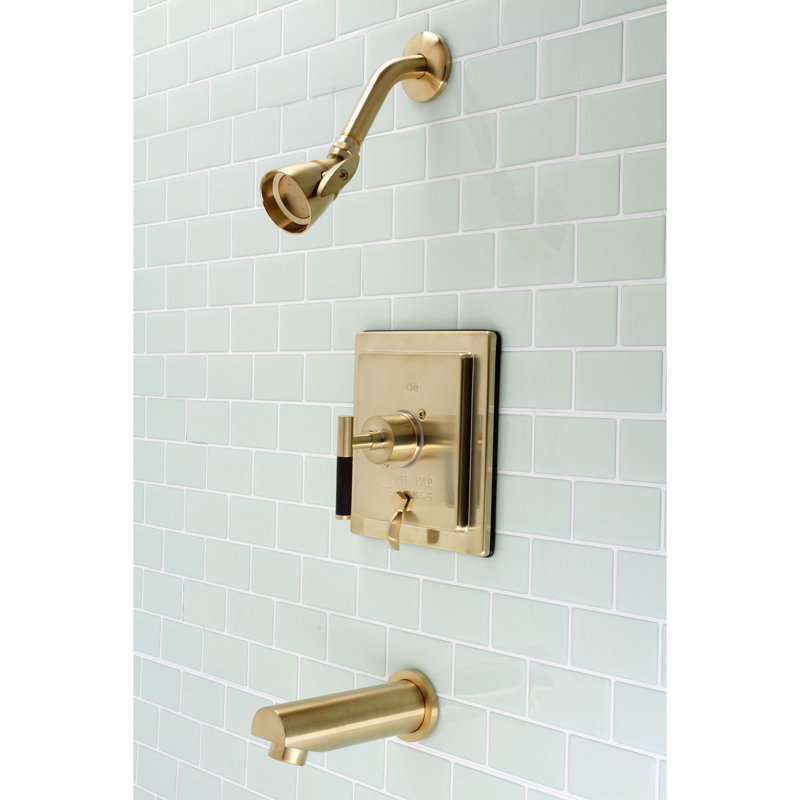 Robinet de baignoire et douche à pression équilibrée à poignée simple Kingston Brass Kaiser, Laiton brossé