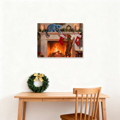 Dog Fireplace Canvas Wall Art