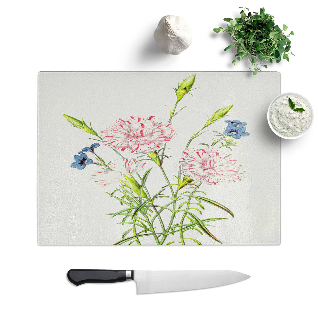 Tempered Glass Flower Illustration Chopping Board