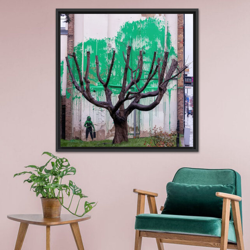 Impression sur toile Banksy Tree Graffiti: Finsbury Park London, 1P BlackFramedCanves, H: 27,6 po x l: 27,6 po