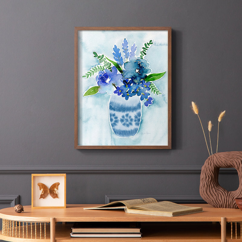 «Blue Bouquet II», reproduction encadrée - bois massif, Brun, H 28 po x l 22 po