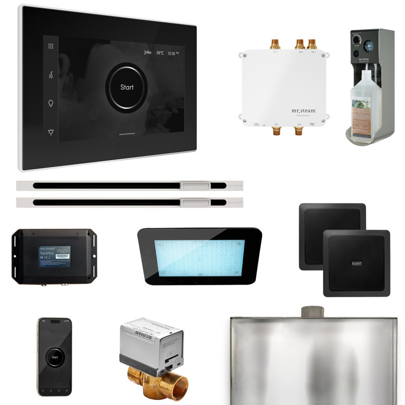 Bliss Max Steam Shower Control Package with iSteamX Control and Linear Steamhead , Black/White