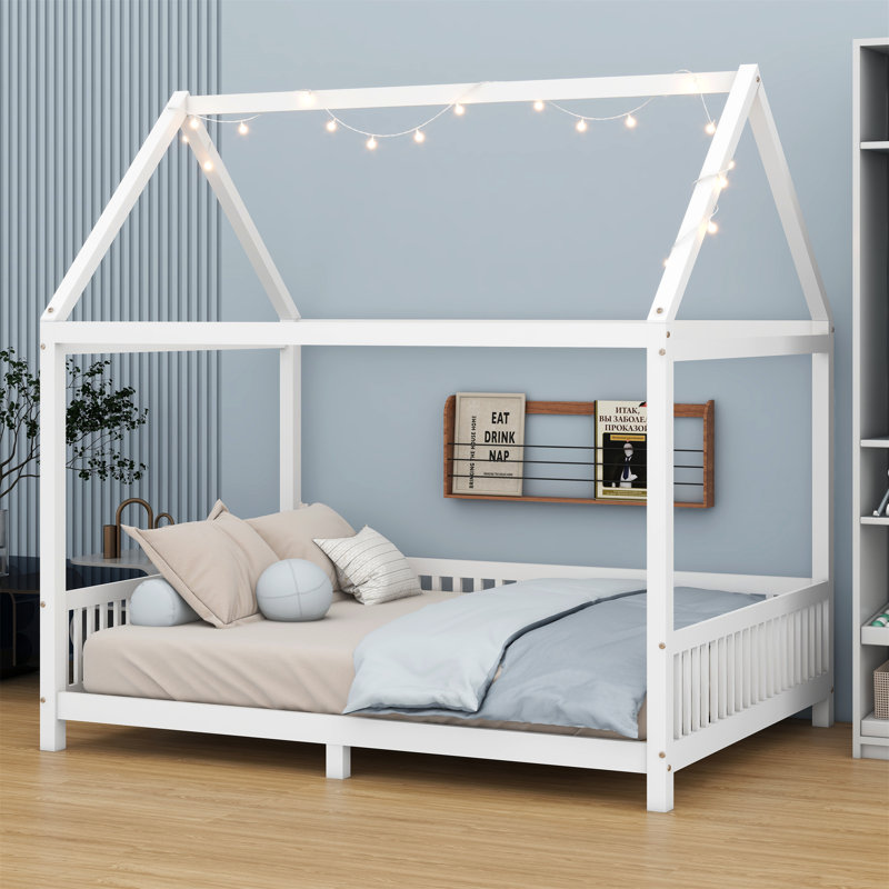 Lit en bois avec garde-corps et DEL