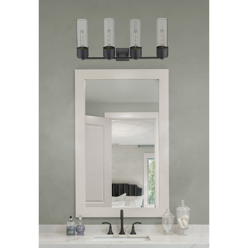 Éclairage pour meuble-lavabo mural 4 lumières 12 "Bolivar, Transparent, Noir mat