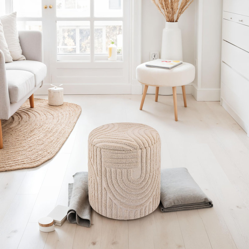 Decorative Stool with Storage Space, Round, 40 x 45cm, Beige, Boho