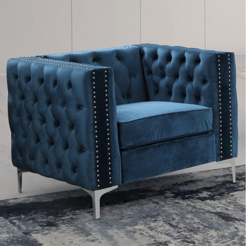 Velvet Armchair, Navy Blue Velvet
