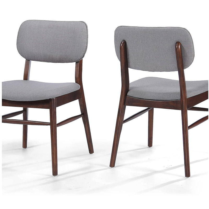 Chaise de salle à manger rembourrée avec structure en bois d'hévéa, ensemble de 2, Noyer, Gris clair