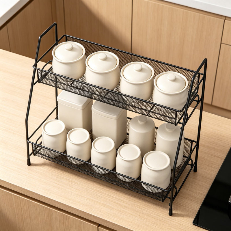 Étagère à épices pour armoire, rangement de comptoir à 2 niveaux pour la cuisine, la salle de bain et le meuble-lavabo, tablette polyvalente pour l'organisation sous l'évier et le comptoir, noir