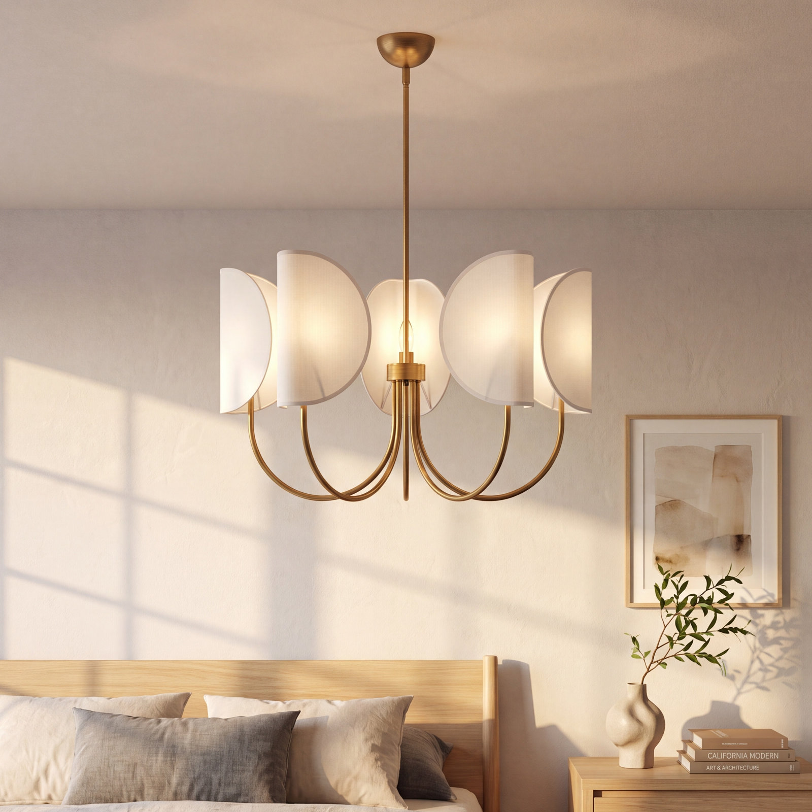 Calline 5 - Light Chandelier, Aged Gold/White