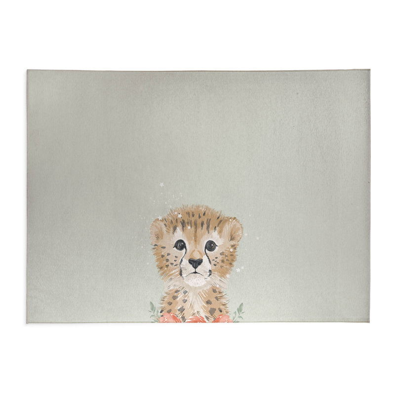 Lil Leopard Kids Play Mat, Sage/Tan/Pink, Rectangle 3' x 5'