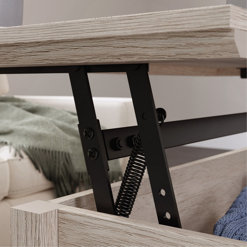 Table basse à plateau relevable avec surface spacieuse, finition brune