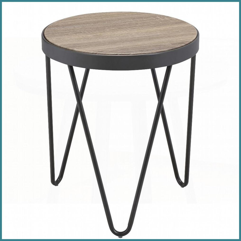 Weathered Grey Oak &amp; Black Circular Coffee Table – Versatile Space Fit with Stable Metal Legs &amp; Ample Surface
