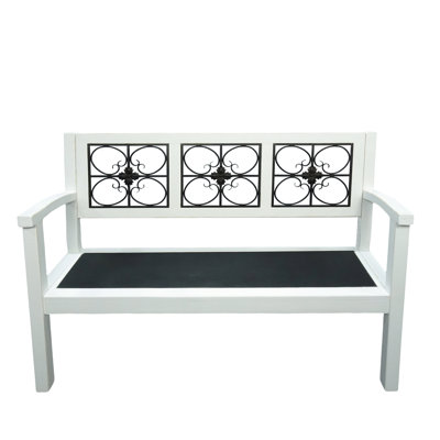 Wood 37 in. White Bench with Scroll Accents