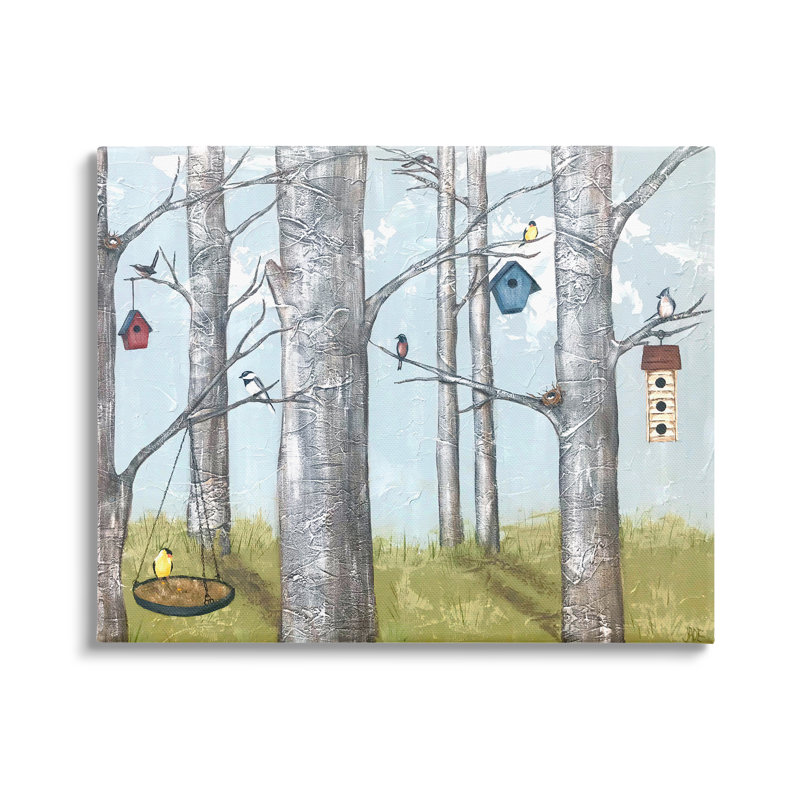 Aw-128-Canvas, nichoirs sur fond de bouleaux boisés sur toile par Jade Reynolds, impression, H 16 po x l 20 po x P 1,5 po