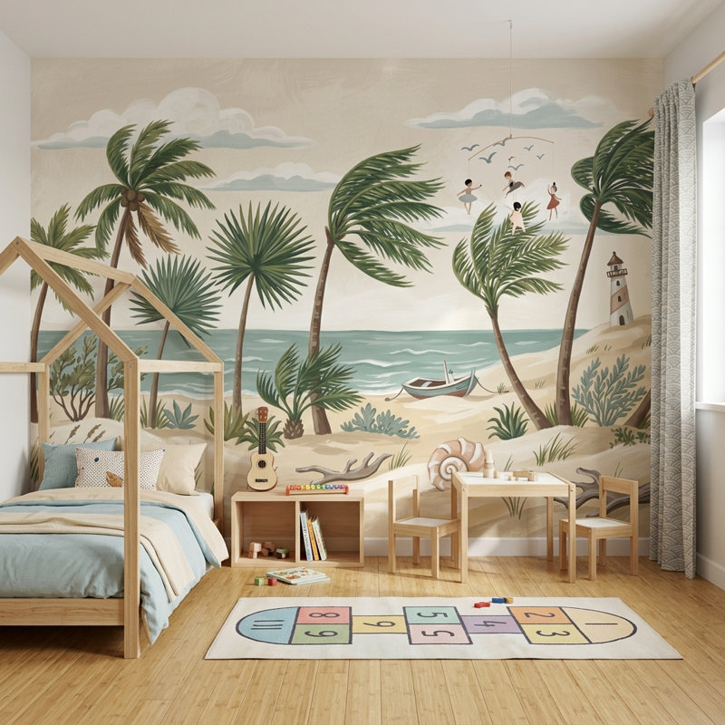 Papier peint Tropical Beach Coastal Tropical, Texturé non collé, 160 po x 108 po