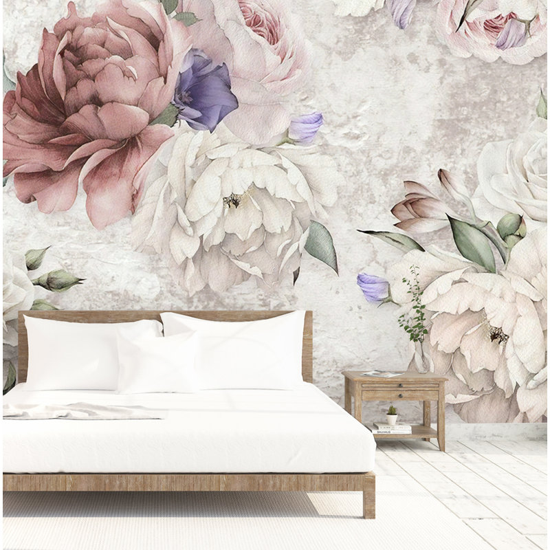 Murale florale décorative en mauve pivoine doux Backman, L 75 po x l 112 po
