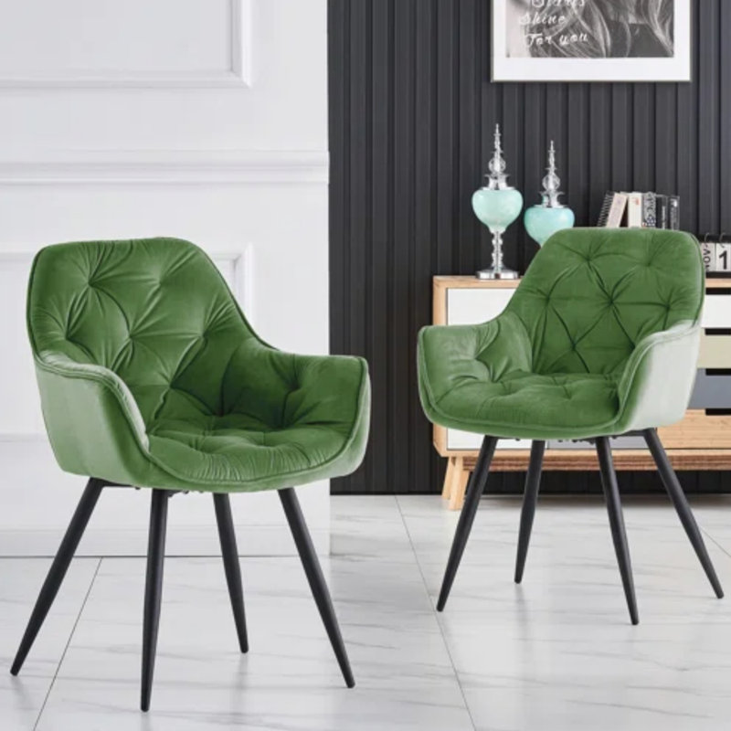 Velvet Tufted Upholstered Armchair Runge, Grass Green