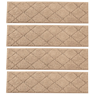 Tapis d'escalier ultra-doux à motif de losanges antidérapants - ensemble de 4