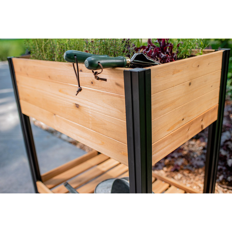 Mezza 42" Cedar Raised Herb Garden Bed with Black Aluminum Posts