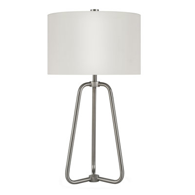 Gio 25.5" Tall Table Lamp with Fabric Shade in Brushed Nickel/White