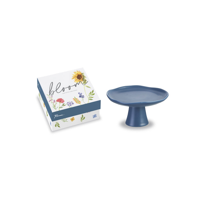 Dark Blue Ceramic Bloom Pedestal Cake Stand
