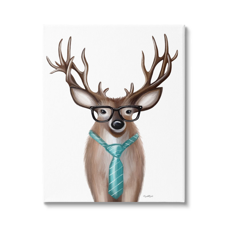 «Funny Deer Necktie & Glasses Portrait» par Elizabeth Tyndall - impression sur toile tendue, H 20 po x l 16 po x P 1,5 po