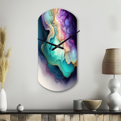 Horloge bleue asymétrique abstraite bleue et mauve Geode II