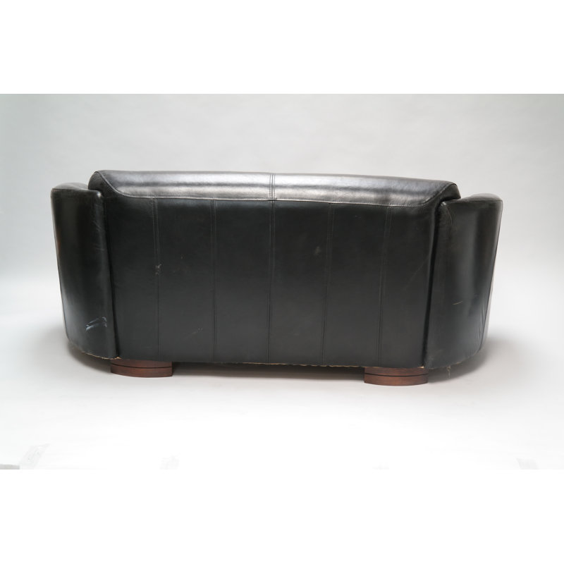 Orito Genuine Leather Loveseat, Black/Dark brown
