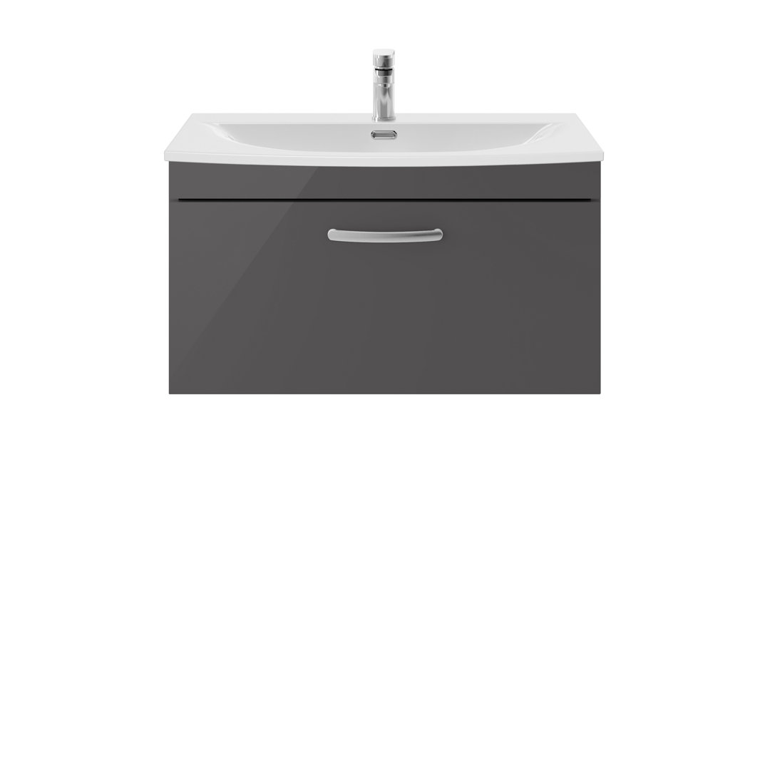 Nuie Athena 800 Wall Hung Single Drawer Vanity & Curved Basin - Gloss Grey - Image 2
