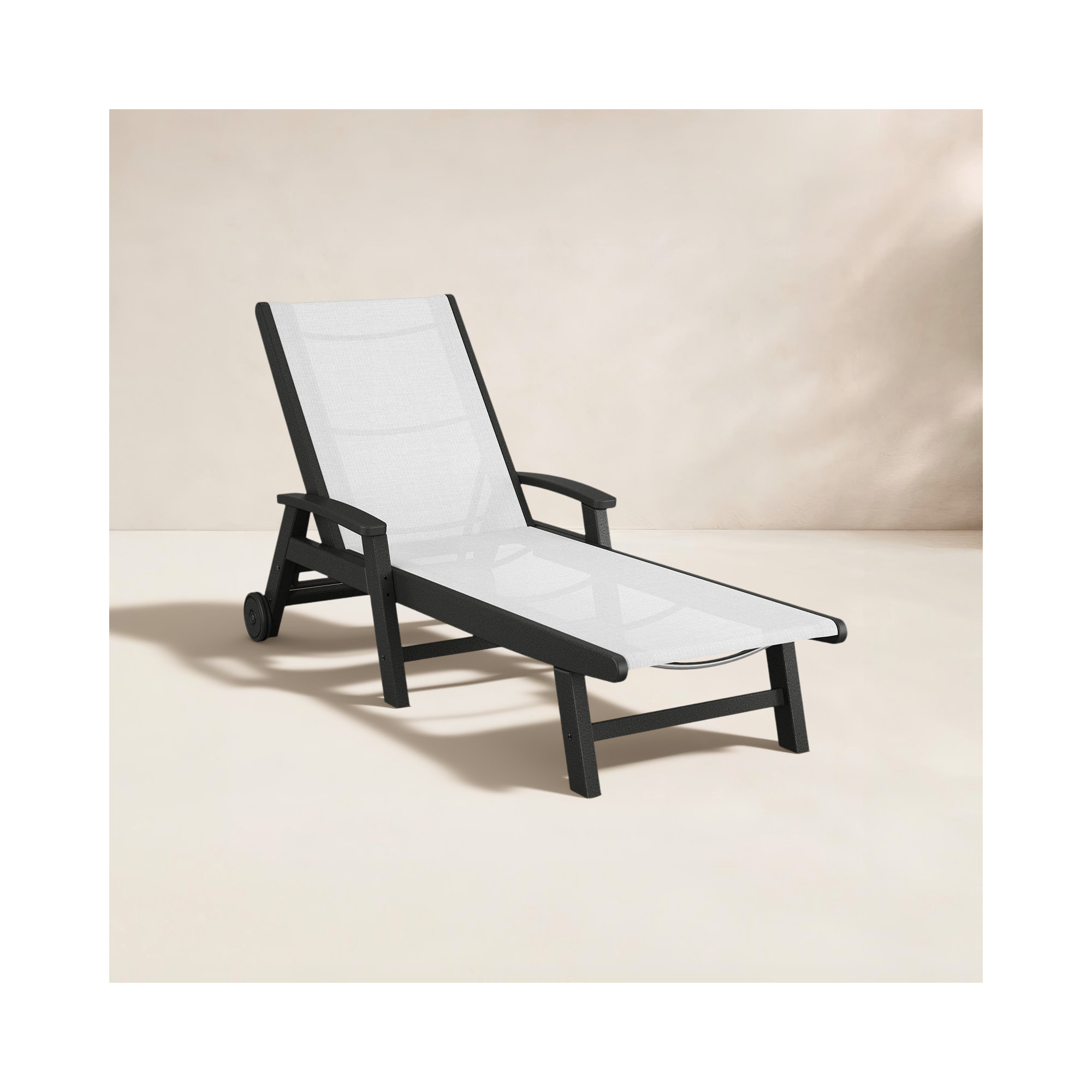POLYWOOD Coastal Chaise with Wheels, White, Black