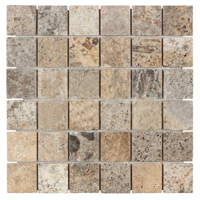 Titanium 2" X 2" Travertine Look Floor And Wall Mosaic