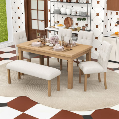 Ensemble de salle à manger 6 pièces avec banc, table rectangulaire et 4 chaises rembourrées