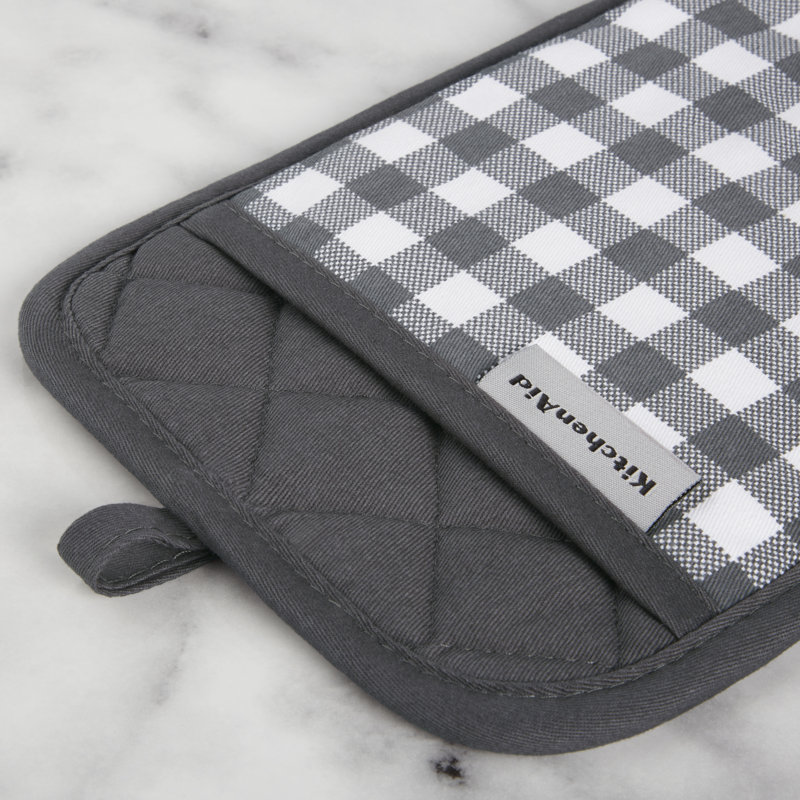 KitchenAid Gingham Pot Holder 2-Pack Set,, 7"x10", Charcoal Gray